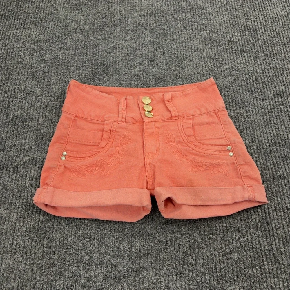 Bamba Shorts Girls Size 8 Coral Cotton Blend Embroidered High Waist Casual Boho